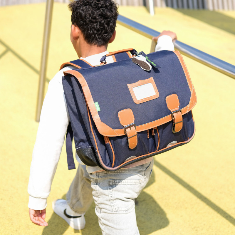 Cartable Tann's Esteban Garçon 38 Cm - Bleu Avec Accents Orange - Éco-responsable Et Réfléchissant
